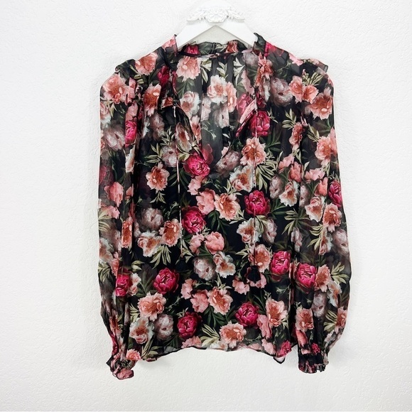 CAMI NYC Sandy Blouse In Sugar Plum In Purple Floral Long Sleeve Silk Small S - Picture 2 of 7